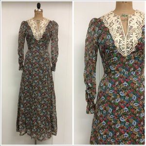 Vintage Mindy Malone Prairie Dress Floral Maxi 70s